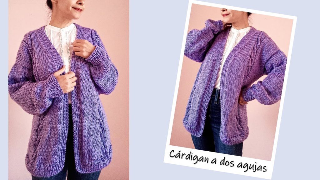 Cárdigan a dos agujas con punto ocho para mujer
