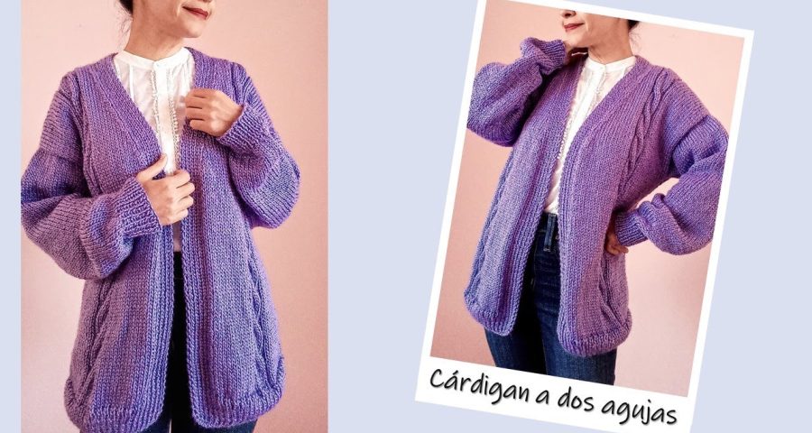 Cárdigan a dos agujas con punto ocho para mujer